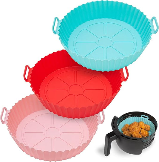 Air Fryer Silicone Pot, 3-Pack Air Fryer Liner, 8 inch Reusable Liners, Food Safe, Heat Resistant, Round Pot Oven Accessories, Easy Cleaning, Suitable for 3.6 To 6.8QT Air Fryer