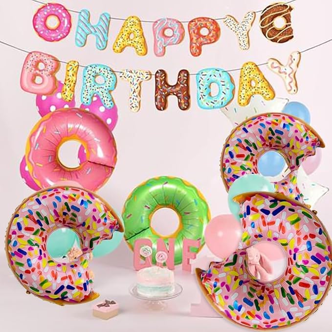 Donut Balloons Strawberry Doughnut Balloons Donut Foil Balloons for Donut Themed Party Doughnut Party Supplies Decorations Party Sets-3 PCS