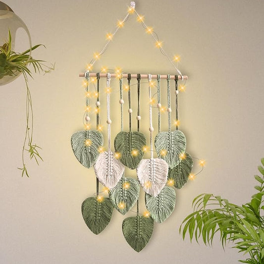 Vegena Macrame Wall Tapestry, Bohemian Style Hand Woven Tapestries, Bohemian Decoration Leaves Shape Fabrics Tapestry for Home Living Room Wedding Wall Decor 40 x 80 cm (Army Green)