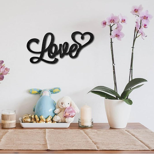 CREATCABIN Wood Cutout Love Sign Heart Laser Cut Wooden Wall Decor Sculpture Hanging Decor Wall Art Decoration for Home Gallery Office Front Door Black 9.8" x 4.7"