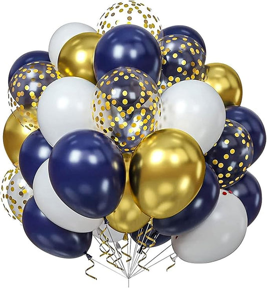 Blue Gold White Balloons and Gold Confetti Balloons for Wedding Bridal Shower Birthday Baby Shower Party Decoration