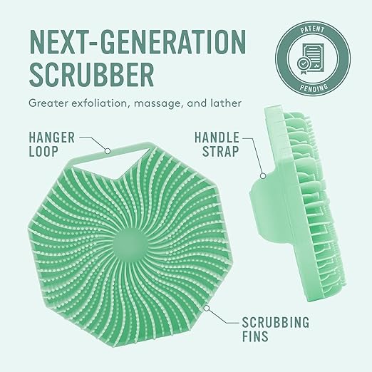 ALMEKAQUZ Antimicrobial Silicone Body Scrubber, Exfoliating Body Scrubber for Sensitive Skin, Eco Friendly Shower Scrubber for Body, Silicone Body Brush for Showering. (Green)