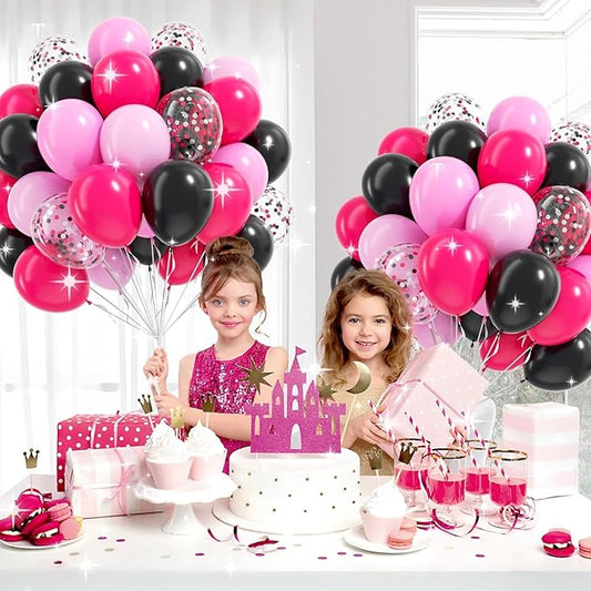 60pcs Colorful Party Balloons – Vibrant Assorted Colors to Brighten Up Your Celebration! Perfect for Birthdays, Baby Showers & More (pink black hotpink)