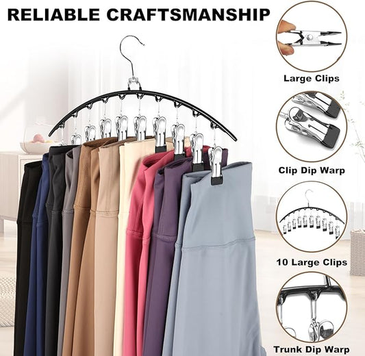 NOVANO Legging Organizer for Closet, Rotatable Pants Hangers 2 Pack w/10 Clips Holds 20 Leggings, Leggings/Shorts/Jeans/Skirts/Pants Hangers w/Rubber Coated, Space Saving Hanging Closet Organizer
