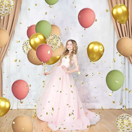 Pink and Sage Green Balloon Set, 60 Pieces Latex and Gold Confetti Balloons for Party Decorations