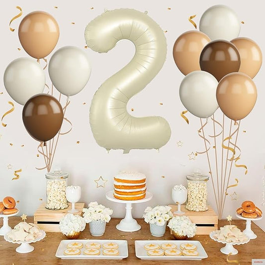 Birthday Balloon Set for Party Decorations, Retro Style, Baby Shower, Anniversary (cream white, 2nd)