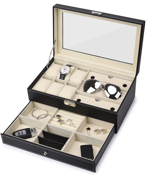 LEATHER WATCH AND JWELLERY AND SUNGLASSES ORGANIZER