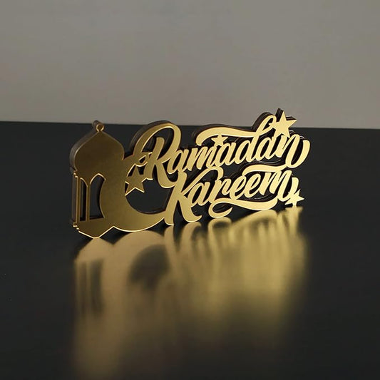 iwa concept | Wooden Acrylic Islamic Tabletop Decors | Ramadan Kareem and Eid Mubarak Decoration | Islamic Muslim Gifts | Ramadan Eid Decoration | (Ramadan Kareem-4, Gold)