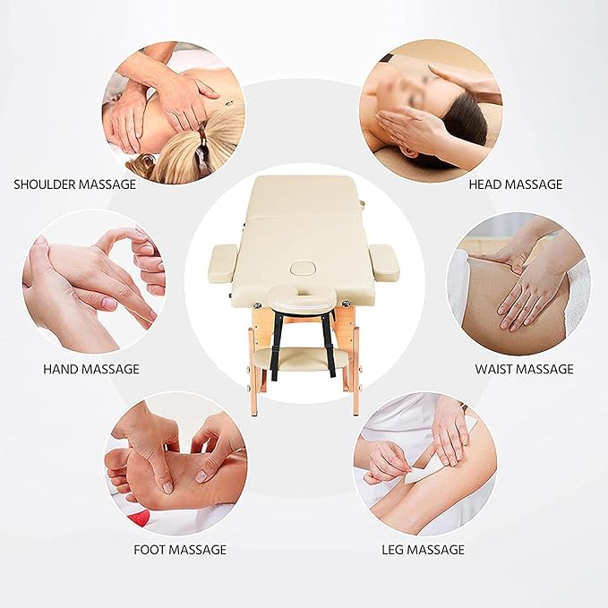 Coolbaby professional portable massage table lash bed, spa bed height adjustable folding tote bag for therapeutic tattoo salon facial treatment (beige) kybj-303-srk4