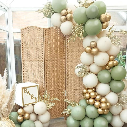 Party Balloon Set for Birthday and Wedding Celebrations, All Ages, Unisex (confetti gold and sage green, 1)