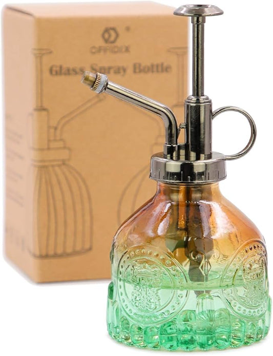 OFFIDIX Glass Plant Mister Spray Bottle, Vintage Plant Spritzer, Succulent Watering Bottle with Bronze Plastic Top Pump, Small Plant Sprayer Mister Watering Can for Garden Indoor Outdoor Live Plants