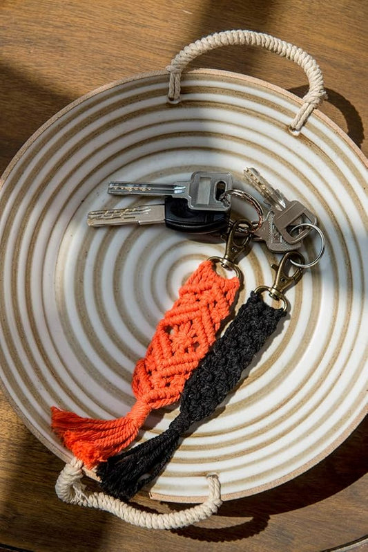 Dahey Mini Macrame Keychain Boho Woven Bag Charm with Tassels Bohemian Handmade Accessories