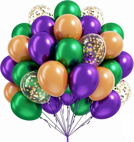 60pcs Colorful Party Balloons – Vibrant Assorted Colors to Brighten Up Your Celebration! Perfect for Birthdays, Baby Showers & More (purple green gold)