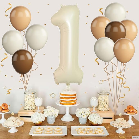 Birthday Balloon Set for Party Decorations, Retro Style, Baby Shower, Anniversary (cream white, 1st)