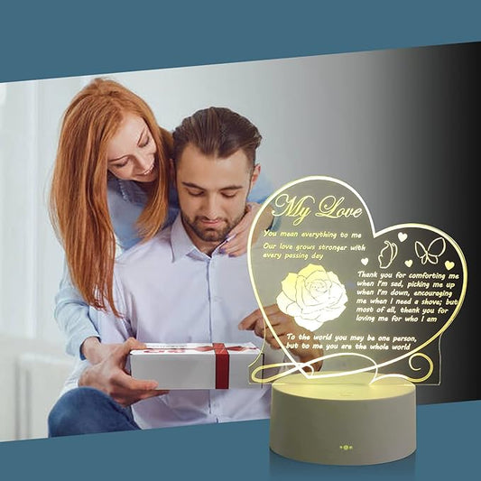 LED Night Light Gifts for Girlfriend/Boyfriend/Wife/Husband/Couple, Romantic Engraved 3D Illusion Lamp for Engagement, Wedding Anniversary, Birthday, Christmas, Valentines Day Presents Idea