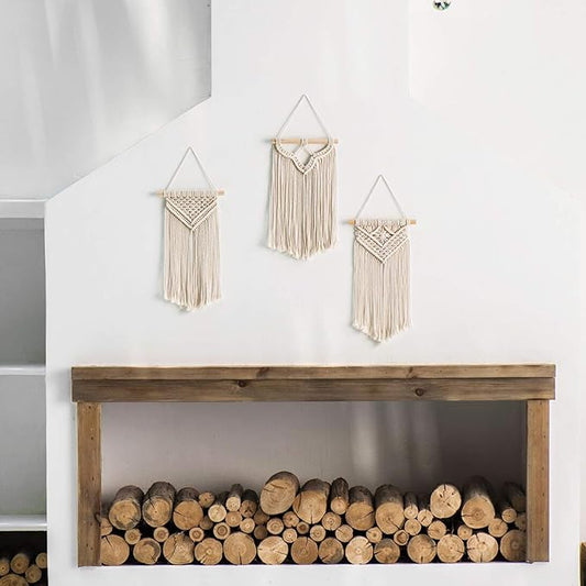 Mkono Small Macrame Wall Hanging 3 Pack Boho Art Woven Wall Decor Home Chic Decoration for Bedroom Living Room Apartment Gallery, Christmas Gift, 8" W x 14" L