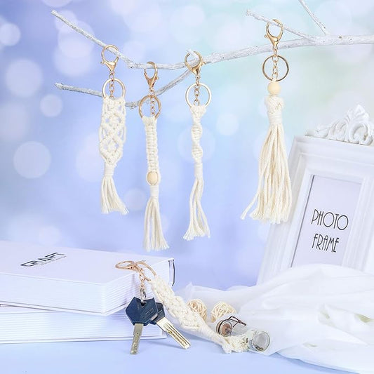 WILLBOND 8 Pieces Mini Macrame Keychains Boho Macrame Bag Charms for Car Key Purse Phone Supplies