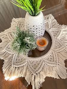 Handmade Round Tablecloth Macrame Table Runner for Table Vase Candle Inner Diameter 25cm Outer Diameter 50cm