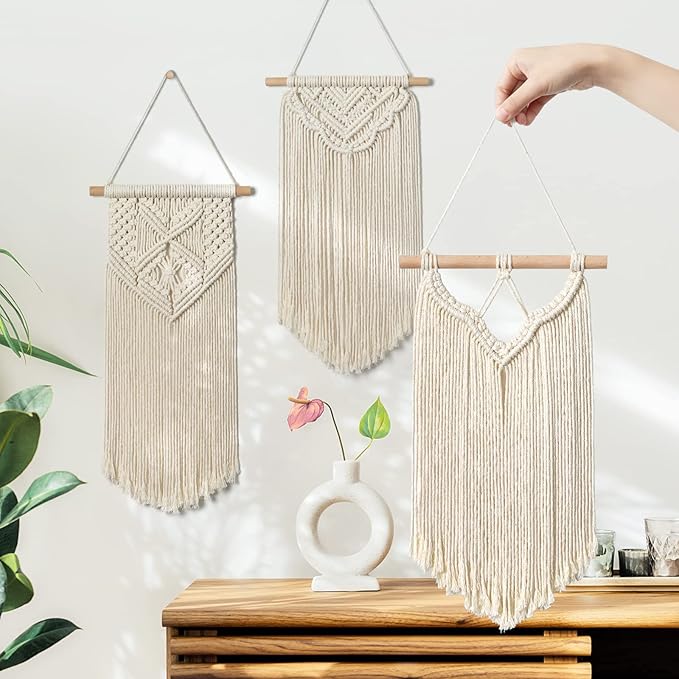 LOMOHOO 3 pcs Macrame Wall Hangings,Handmade Woven Tapestry,Large Boho Decor Home Decoration for Bedroom Livingroom,Apartment Dorm