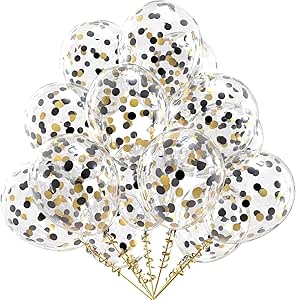 Black Gold Confetti Latex Balloons - 60 Pack 12 inch Helium Black Gold Confetti Balloons for Wedding Graduation Baby Shower Birthday Party Decorations