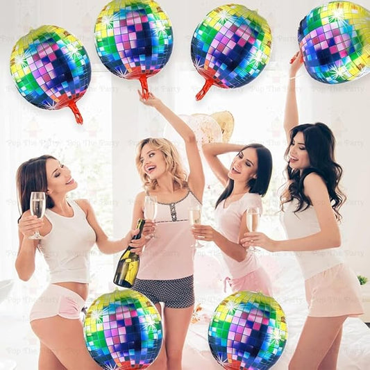 Multi Disco Ball Balloons 4 Pieces 22 Inch 4D Disco Balloons Large Foil Balloon Metallic Mirror Balloon for Disco Dance Party