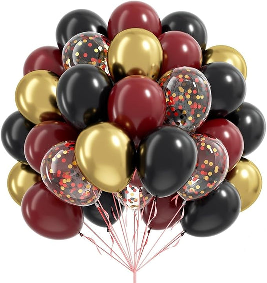 60pcs Colorful Party Balloons – Vibrant Assorted Colors to Brighten Up Your Celebration! Perfect for Birthdays, Baby Showers & More (black burgundy gold)