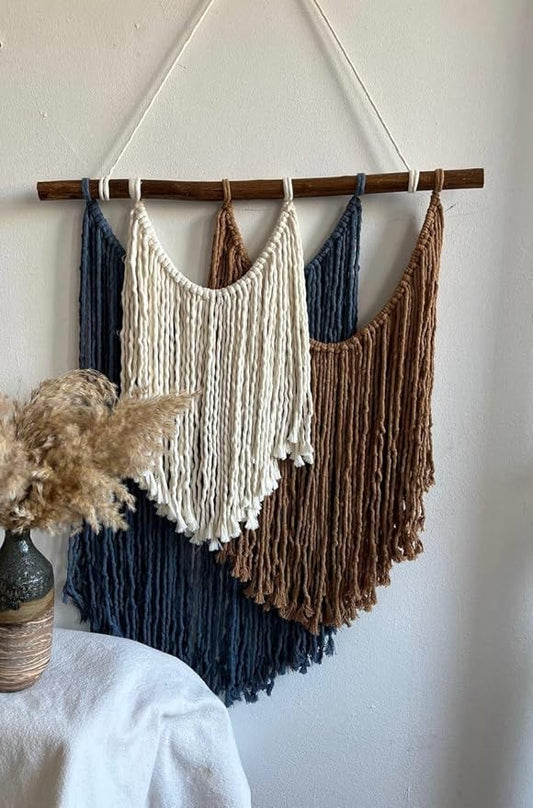 Macrame Wall Hanging, Multi-Color, off white, Brown and dark blue