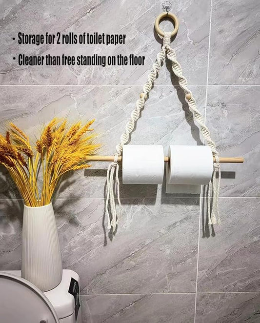 Boho Paper Towel Holder - Macrame Paper Towel Hanging for Kitchen Bathroom