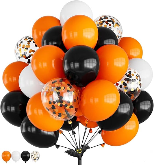 Black and Orange Balloons, 60 Pcs Orange and White Balloons Set 12inch Confetti Balloons Latex Party Balloons for Birthday Anniversary Graduation Bar Party Decorations