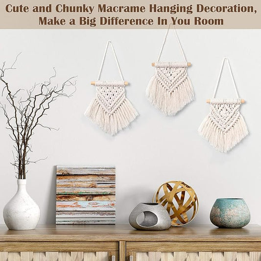 WILLBOND 5 Pieces Mini Macrame Wall Hanging Decor Handmade Woven Tapestry Tassel Wall Hanging Ornaments Boho Wall Hanging Macrame for Apartment Room Home Office Decoration