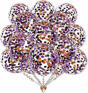 Transparent Balloons with Colorful Confetti – 50 Pieces for Party and Event Decorations, Perfect for Birthdays, Weddings, Engagements, Bachelorette Parties, and Kids' Celebrations (purple orange)