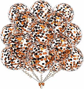 Transparent Balloons with Colorful Confetti – 50 Pieces for Party and Event Decorations, Perfect for Birthdays, Weddings, Engagements, Bachelorette Parties, and Kids' Celebrations (orange black)