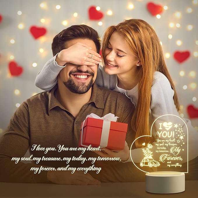 Boyfriend Gifts, Boyfriend Birthday Gifts Anniversary Gift for Him Husband, Unique Heart Acrylic Night Lamp Engraved with Sweet Quotes, Best Christmas Thanksgiving Gift for Boyfriend