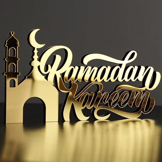 Iwa concept |â wooden acrylic islamic tabletop decors | ramadan kareem and eid mubarak decoration | islamic muslim gifts | ramadan eid decoration | (ramadan kareem-3, gold)