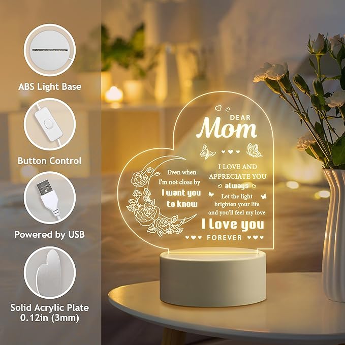 Mothers Day Gifts for Mom from Daughter, Gifts for Mom Birthday from Daughter - Engraved Night Lamp - Best Mom Mother's Day Gift Ideas, Christmas Gifts for Mom Mother in-Law