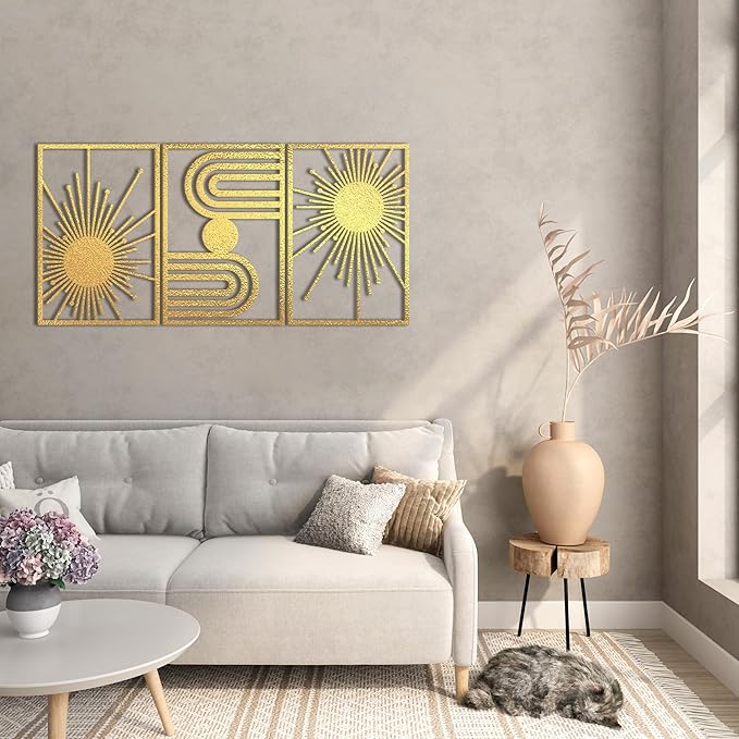 Home Gallery Unique Boho Wood Wall art - Set of 3 Panel Each 60x40 Gold