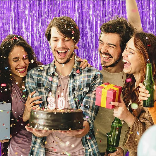 10 Pack Foil Curtain Backdrop Purple Metallic Tinsel Foil Fringe Curtains Photo Booth Props for Birthday Wedding Engagement Baby Shower Bachelorette Christmas Holiday Celebration Party