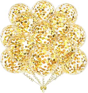 Transparent Balloons with Colorful Confetti – 50 Pieces for Party and Event Decorations, Perfect for Birthdays, Weddings, Engagements, Bachelorette Parties, and Kids' Celebrations (gold)