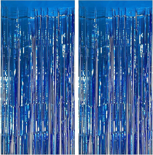 2 Pack Blue Party Decorations Ocean Party Decor Supplies Blue Party Streamers Birthday Decorations Tinsel Foil Fringe Curtains Photo Booth Props Celebration Party Decorations