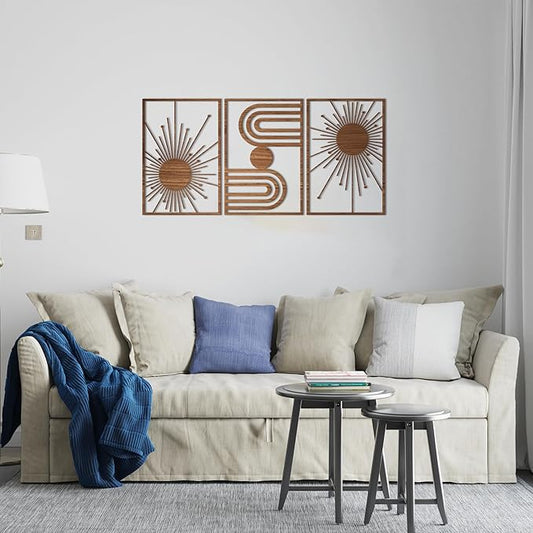 Home Gallery Unique Boho Wood Wall art - Set of 3 Panel Each 60x40 Brown