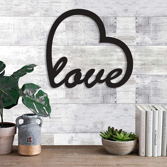 Art Street Love Wall Sign, Wall Plaque, Mdf Cutout Wood Wall Art, Valentine Day Gift (6 mm, Black)