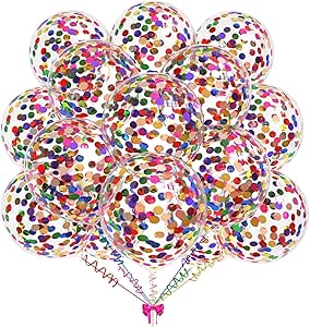 Transparent Balloons with Colorful Confetti – 50 Pieces for Party and Event Decorations, Perfect for Birthdays, Weddings, Engagements, Bachelorette Parties, and Kids' Celebrations (multicolor)