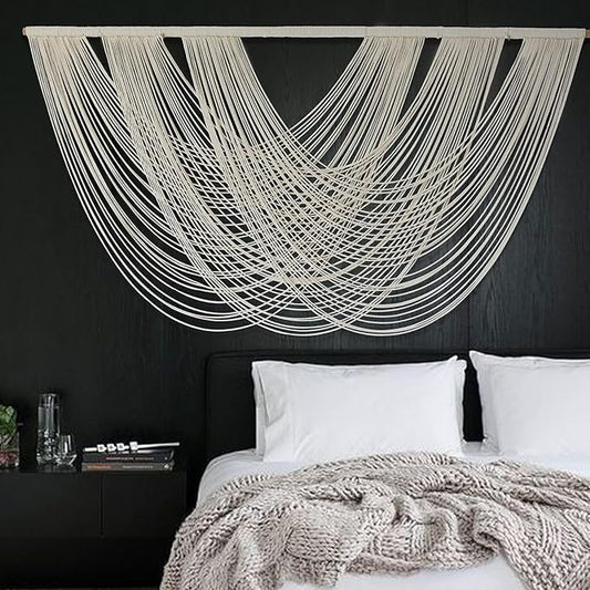 Flber Macrame Wall Hanging Large 59.00" W x 31.00" L Macrame Wall Decor Large Yarn Tapestry Home Boho Wall Decor