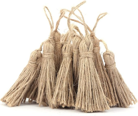 30 Pieces Natural Jute Tassels for Wood Beads Christmas Burlap Tassel Jute Rope Tassels DIY Wood Bead Garland Projects Decorations(5.4")