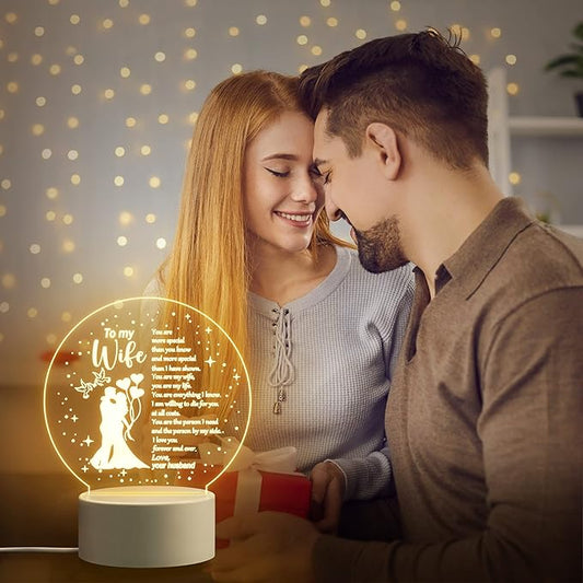 Wife Birthday Gifts from Husband, Romantic Gifts for Wife Personalized Night Light Gifts for Her with Love Sayings, Anniversary Wedding Christmas Valentines Gifts for Wife from Husband