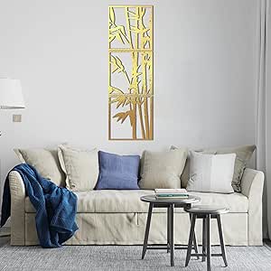 Home gallery Decorative Bambo wooden wall Art 3 panels 40X125 cm Gold