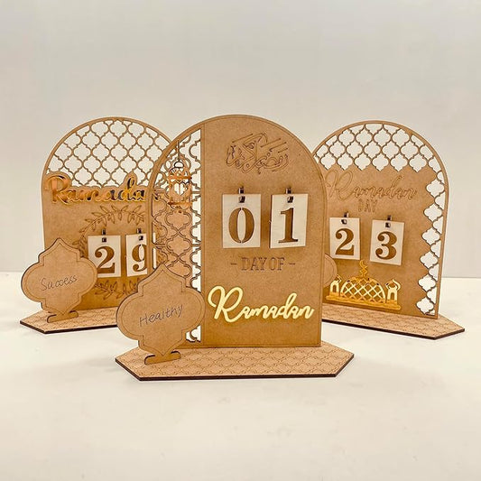 MACLARONX Ramadan Advent Calendar Eid Mubarak Wooden Countdown Calendars Tracker Date Gift for Kids Arabic Muslim Islamic Holiday Table Home Decorations DIY Inspiration Reusable (A)