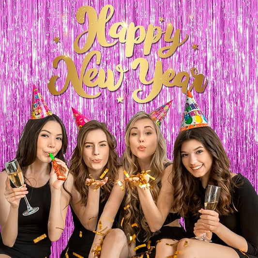 2 Pack Hot Pink Backdrop Curtain Party Streamers Hot Pink Birthday Decorations Foil Fringe Photo Backdrop Party Supplies Fiesta Grad Party Decorations Theme Party Decor