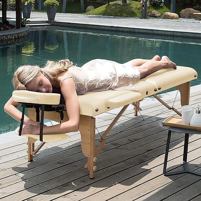 Coolbaby professional portable massage table lash bed, spa bed height adjustable folding tote bag for therapeutic tattoo salon facial treatment (beige) kybj-303-srk4