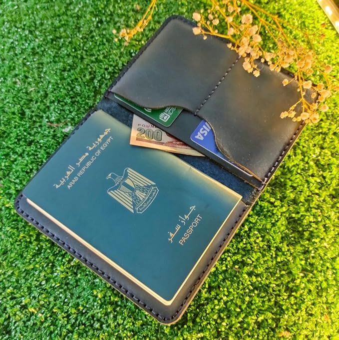 Handmade Genuine Leather Passport Holder For Travel Lovers Passport Wallet money credit card, Gift (Dark blue)